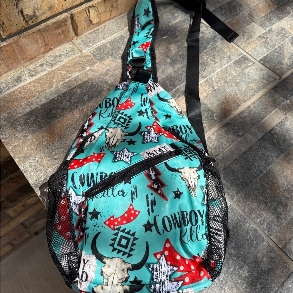 Cowboy Print Teal Sling Bag